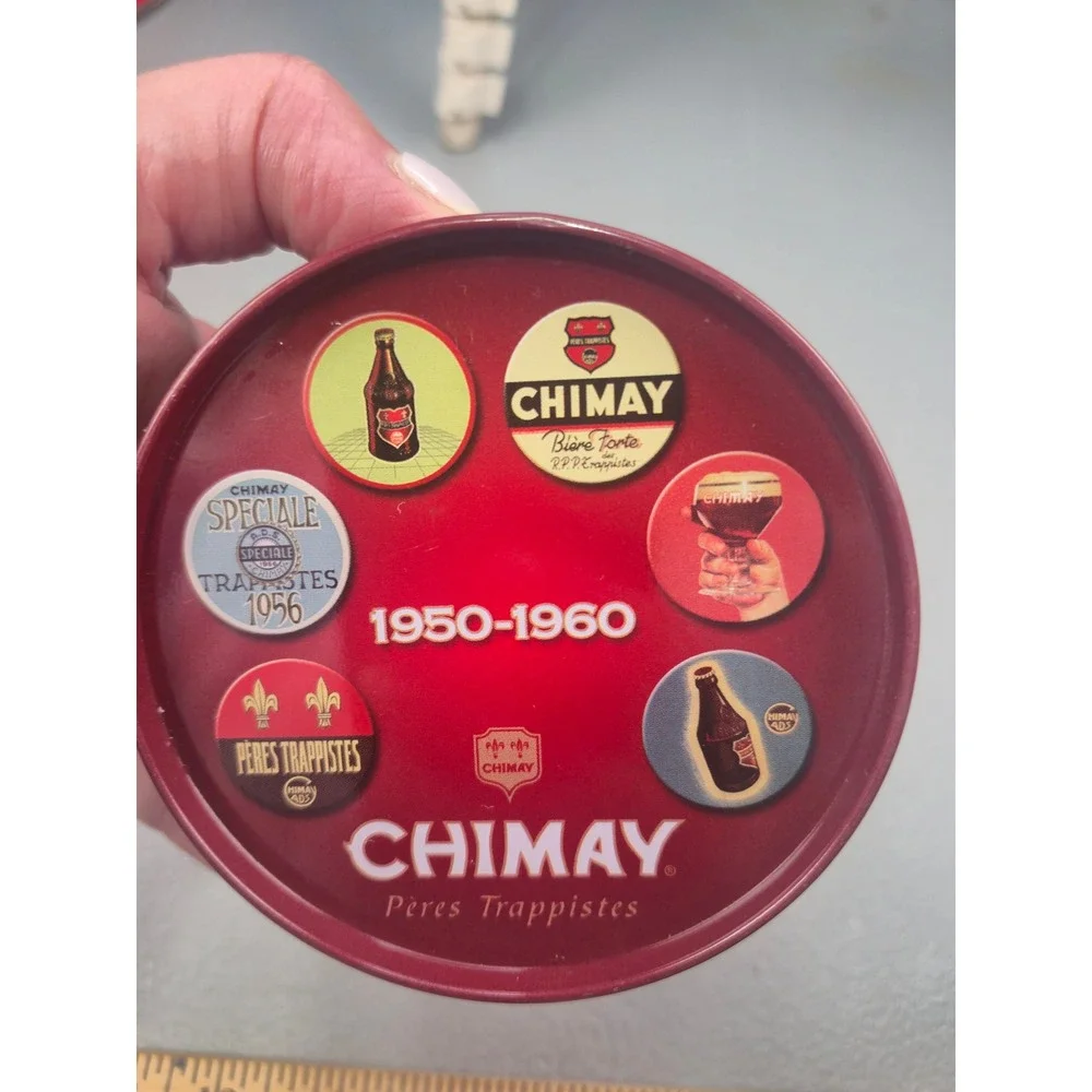 Chimay Peres Trappistes Beer Coaster Set with Tin Vintage 1950-1960 Ads 6pc Cork